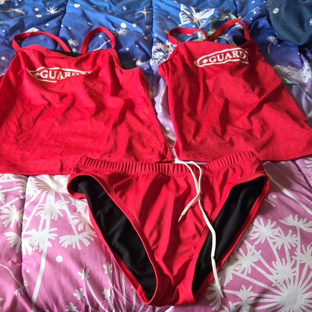 Rise Aquatics Lifeguard Tankini Swimwear Set Red Adjustable Straps XL
